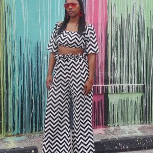 Summer Breeze Collection~Black Crop Top Pant Set